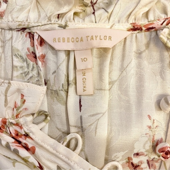 Rebecca Taylor Ivie Floral Silk Blend Ruffle Dress Size 10 Ivory Pink Green - Picture 8 of 15